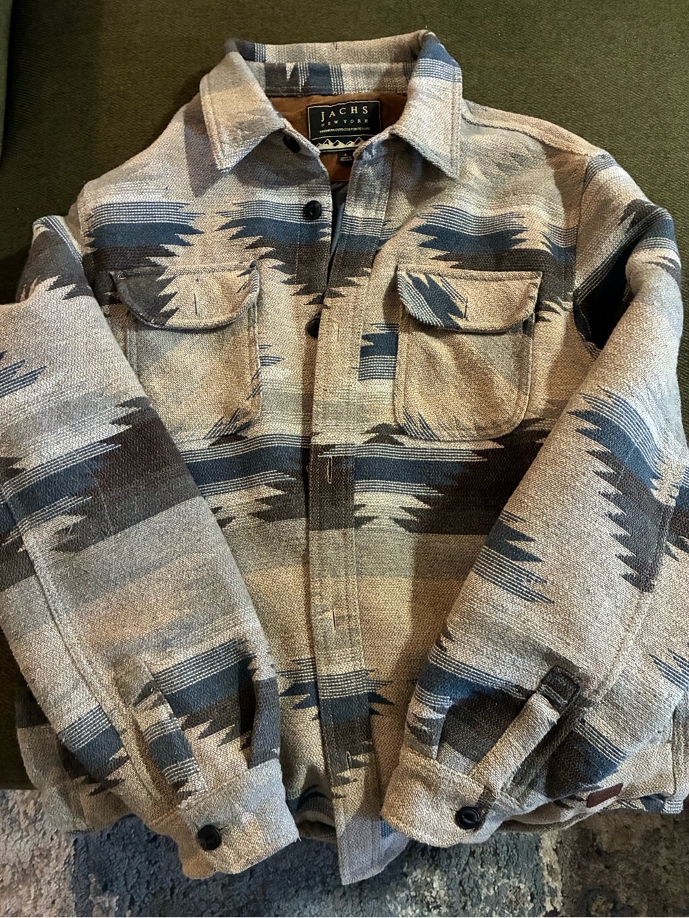Jachs Men's Beige & Navy Patterned Lightweight Shacket